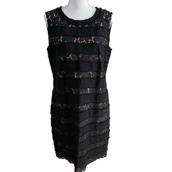 NEW Talbots Size 14P 14 Petite Tweed Lace Sheath Dress Black FLAW - Picture 1 of 6